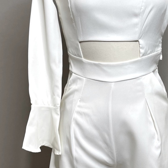 White One Sleeve Wide Leg Jumpsuit with front/back cutout - Picture 7 of 11